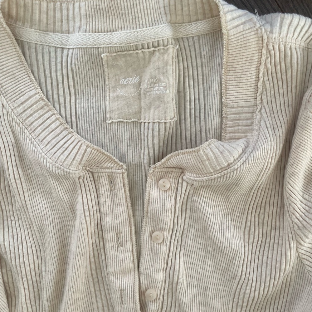 Cream Long Sleeve Henley Top AERIE XXL - Picture 3 of 3